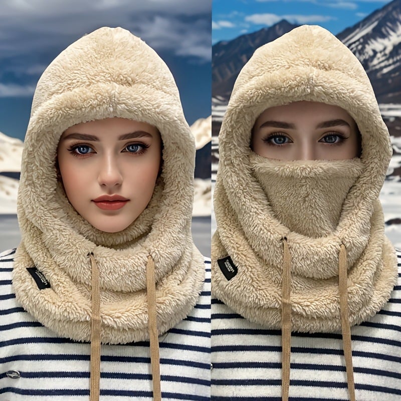 2026 Women's Fleece Hooded Winter Cycling Mask and Hat for Cold Weather