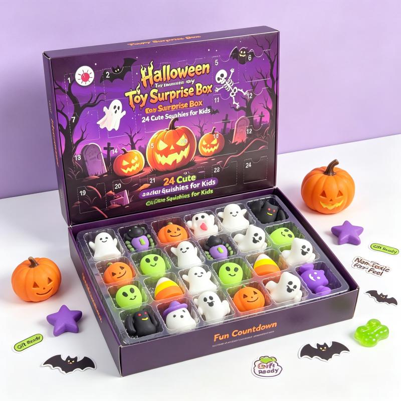Christmas Squishy Advent Calendar Bundle | Halloween & Holiday Fidget Toy Countdown Calendars, 24 Surprise Squishies Each