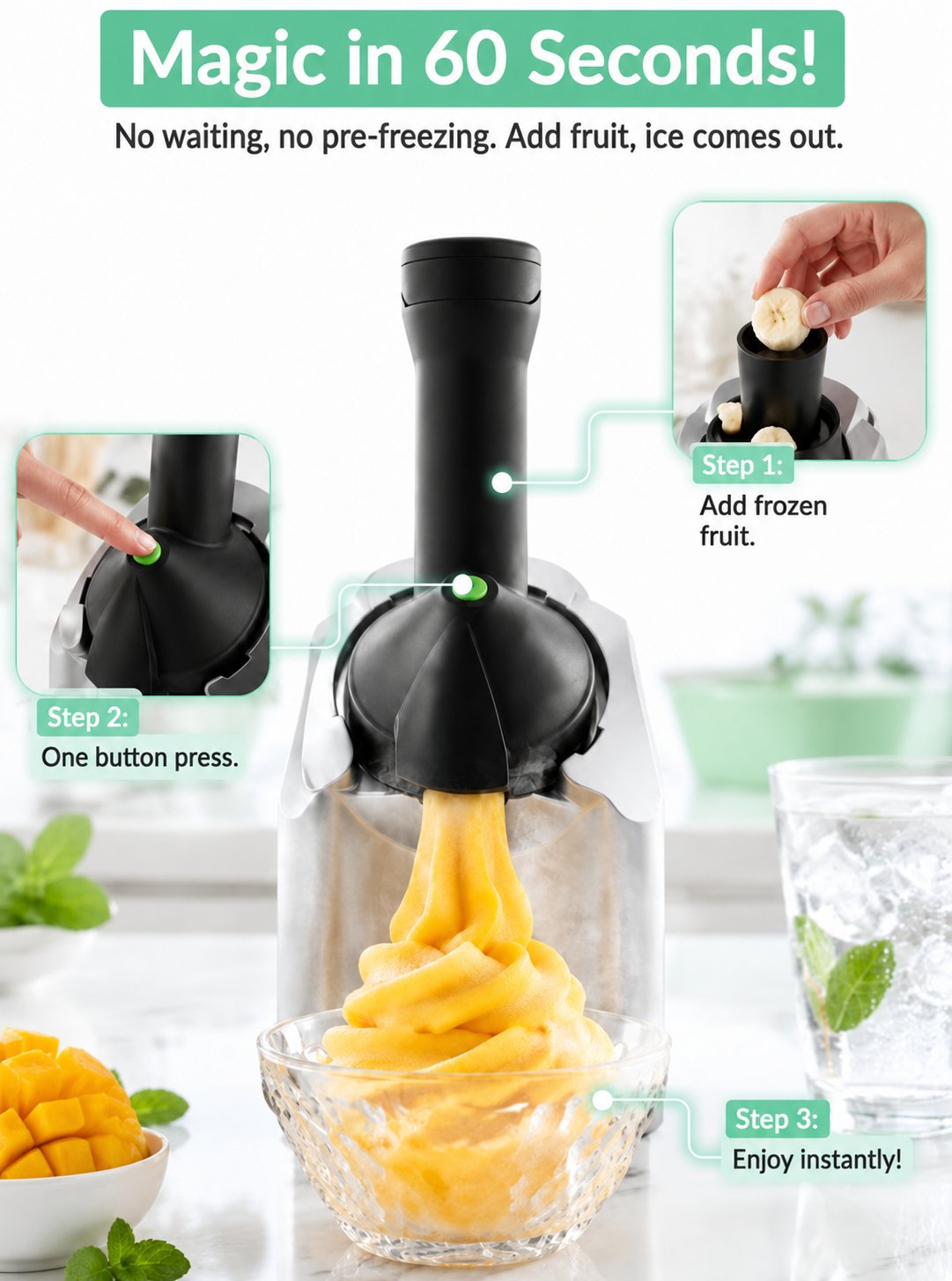 Fully Automatic Ice Cream Maker, Homemade Ice Cream at the Touch of a Button – Guaranteed Foolproof