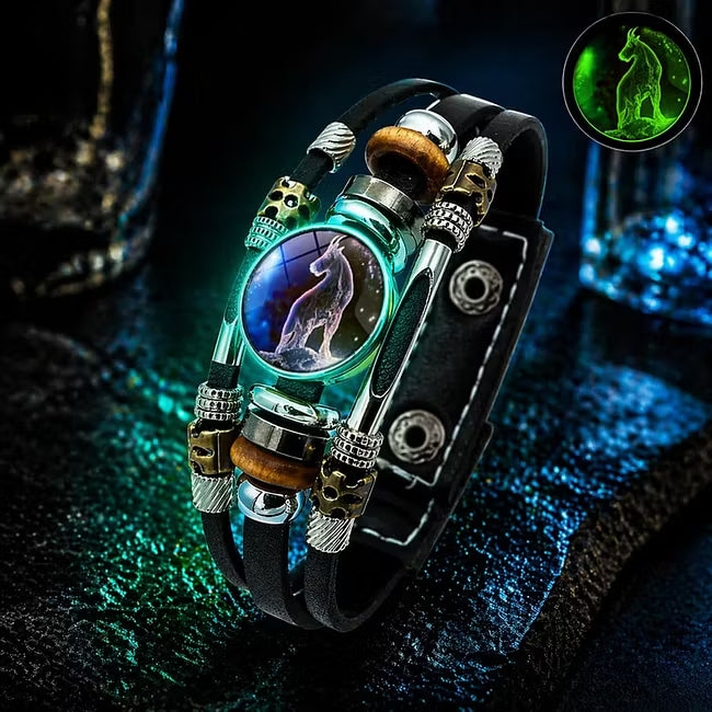 💥Limited-time 50% off ☪️Glow-in-the-dark leather zodiac sign bracelet for men and women (6.9/8.1 inches)♑️