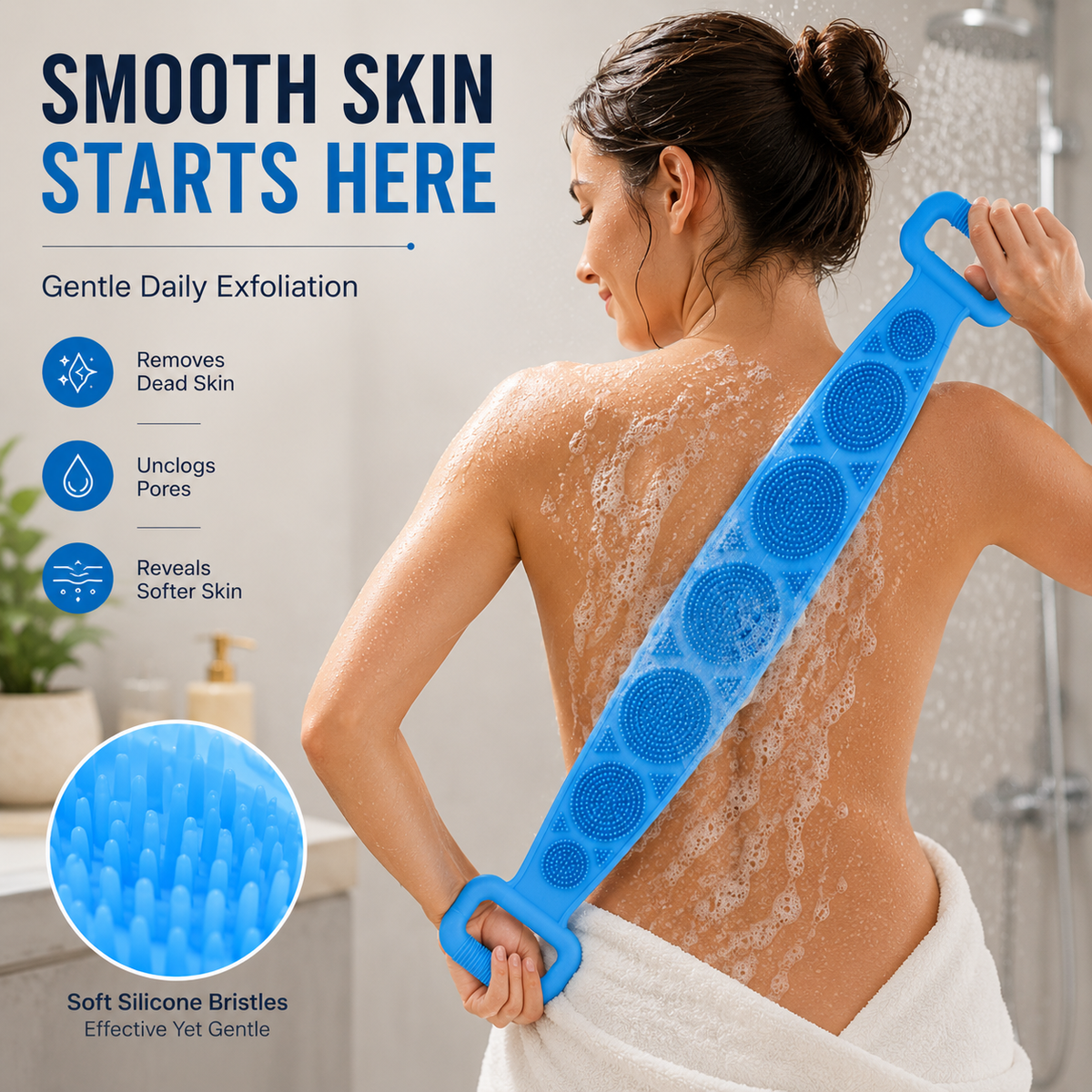 π Deep Clean Silicone Back Scrubber β Double-Sided Shower Brush for Smooth Skin