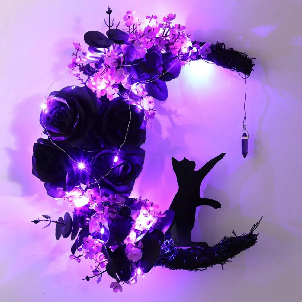 🔥Last Day 49% OFF - 🐈⬛🌙Handmade Halloween Cat Wreath