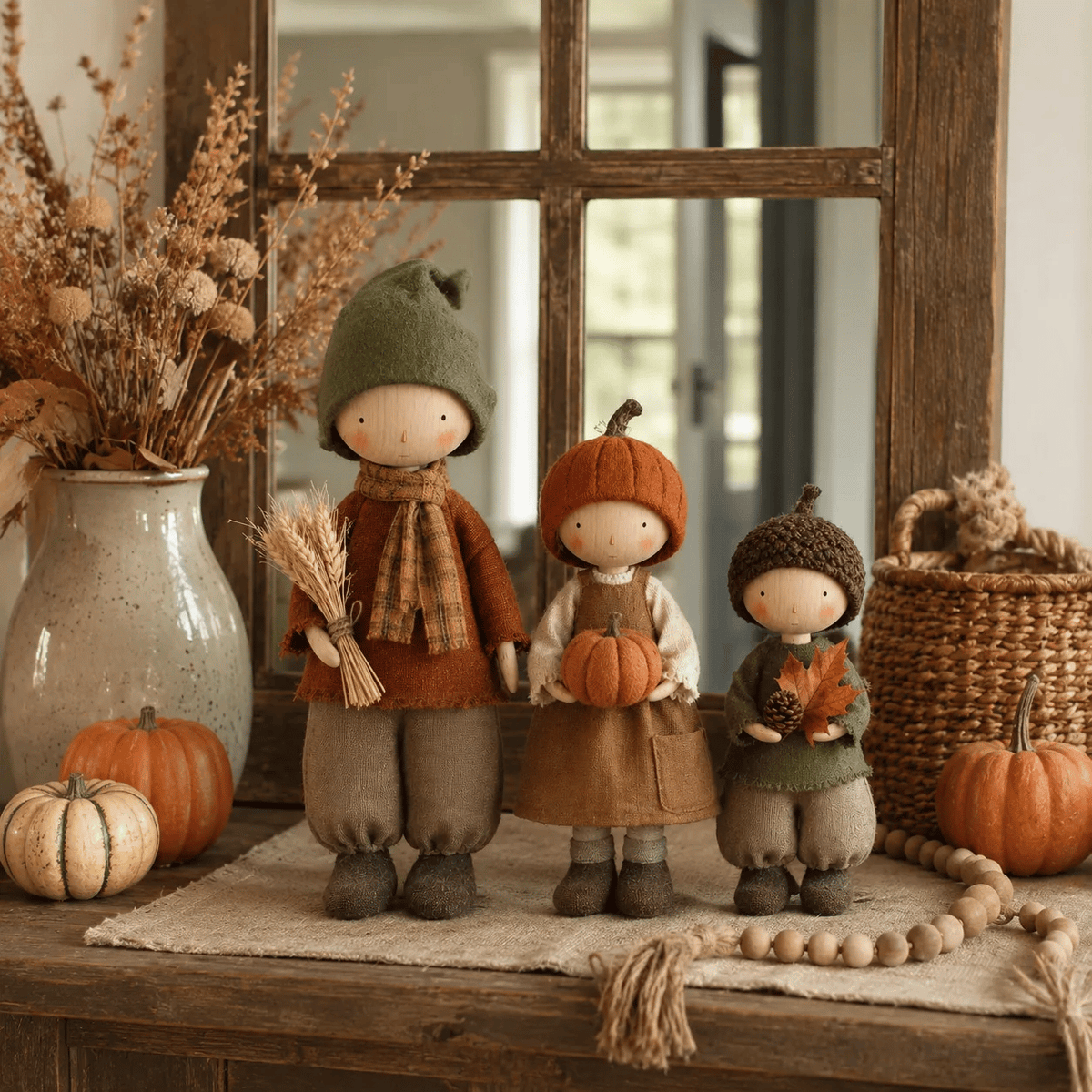 🍁Set of 3 Rustic Fall Harvest Doll Figurines