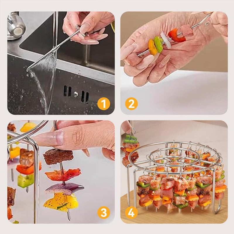 🔥 Rejilla para brochetas de freidora de aire – Soporte vertical de acero inoxidable para brochetas, para freidoras de aire, hornos y aperitivos de barbacoa caseros 🍢