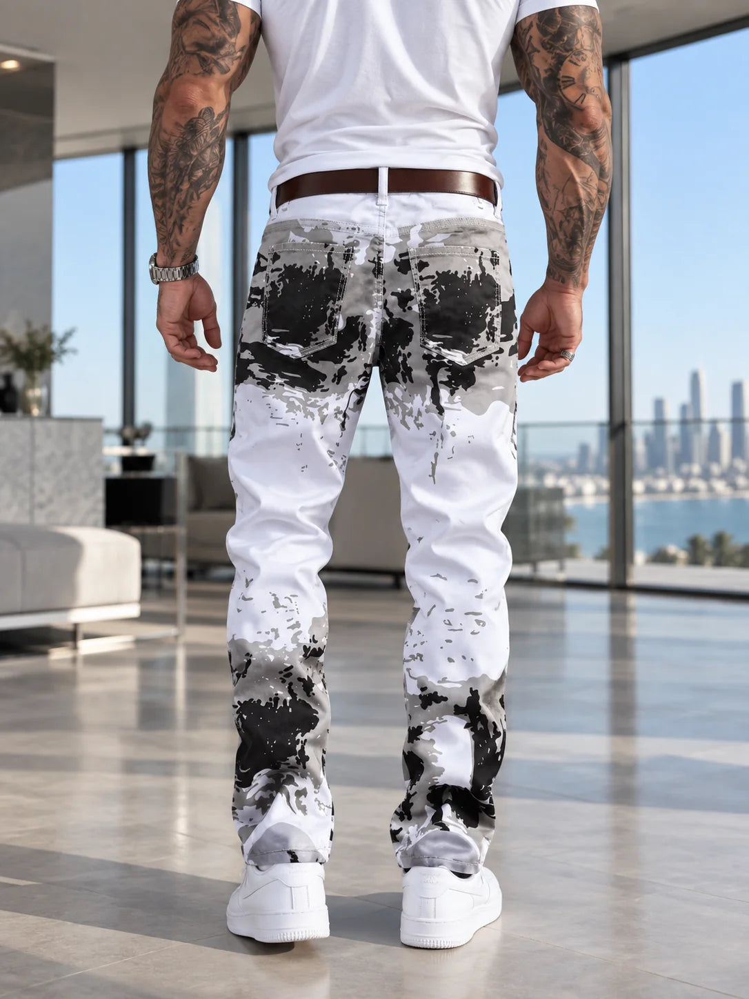 Men's Abstract Splatter Straight-Leg Streetwear Pants