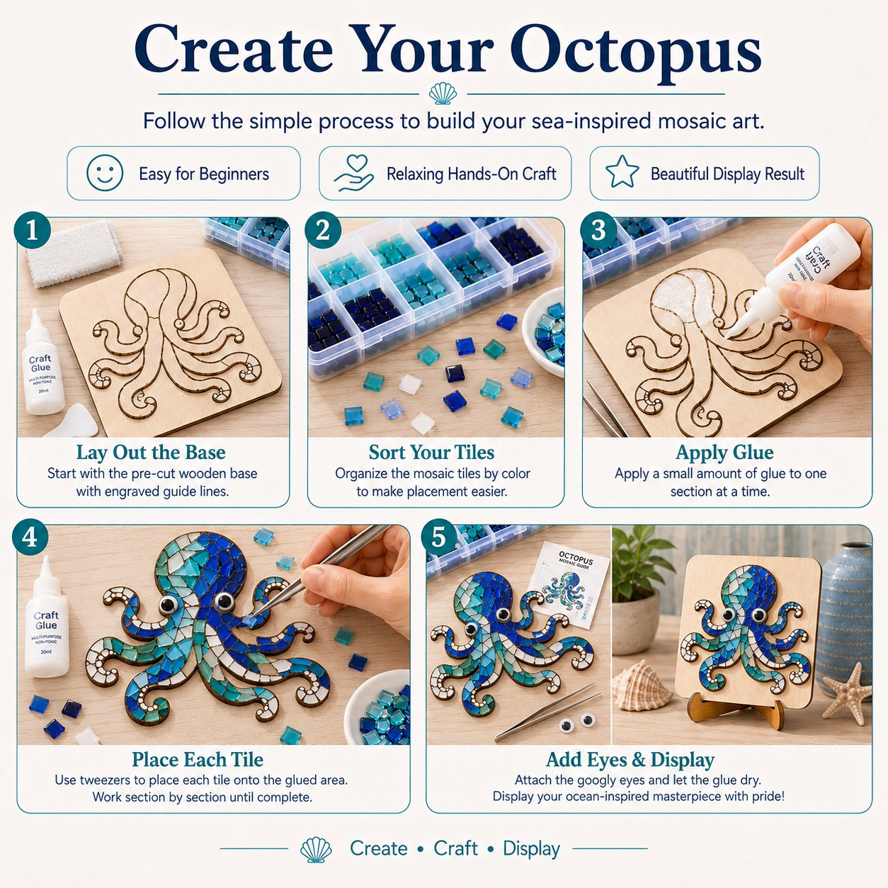 🔥 ÚLTIMO DÍA 49% DE DESCUENTO – 🌊 Kit de Mosaico de Pulpo | Artesanía de Vidrio DIY para Principiantes con Instrucciones Paso a Paso