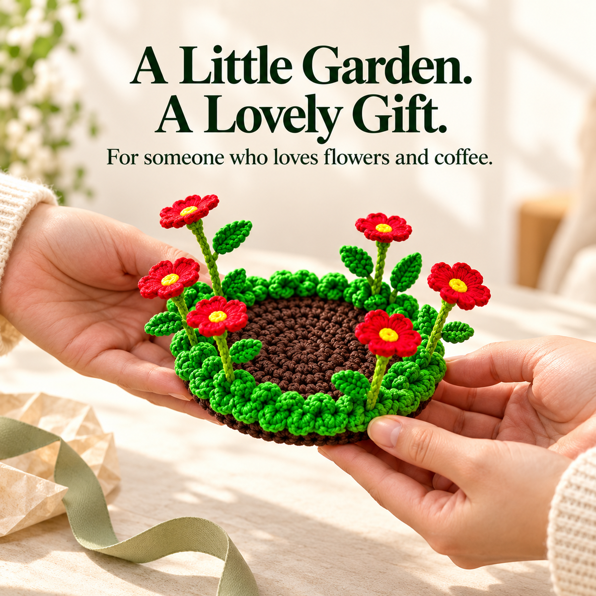 🌸 Crochet Flower Garden Coaster – A Little Garden for Your Coffee Cup