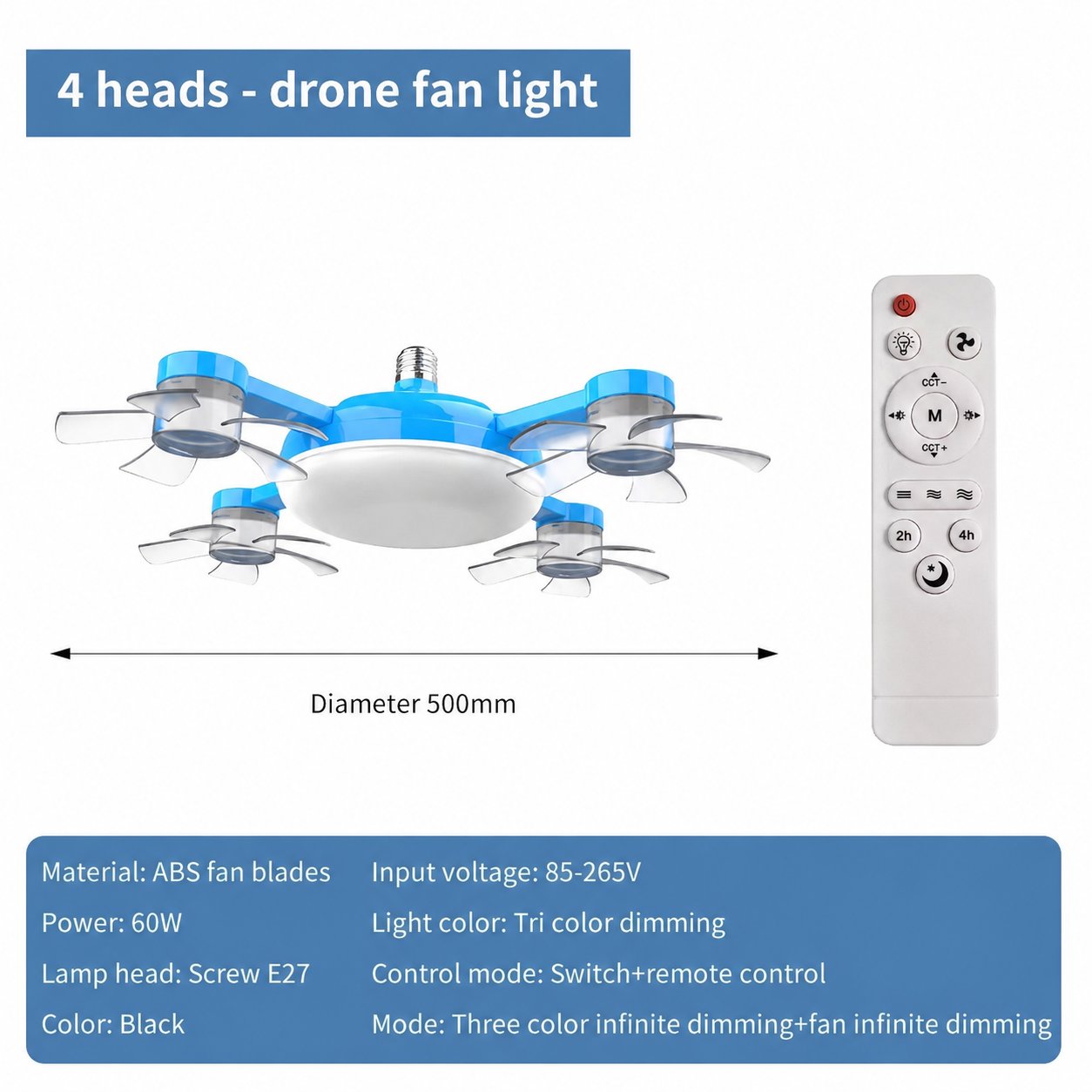 Luz de ventilador de techo LED 2 en 1 con control remoto