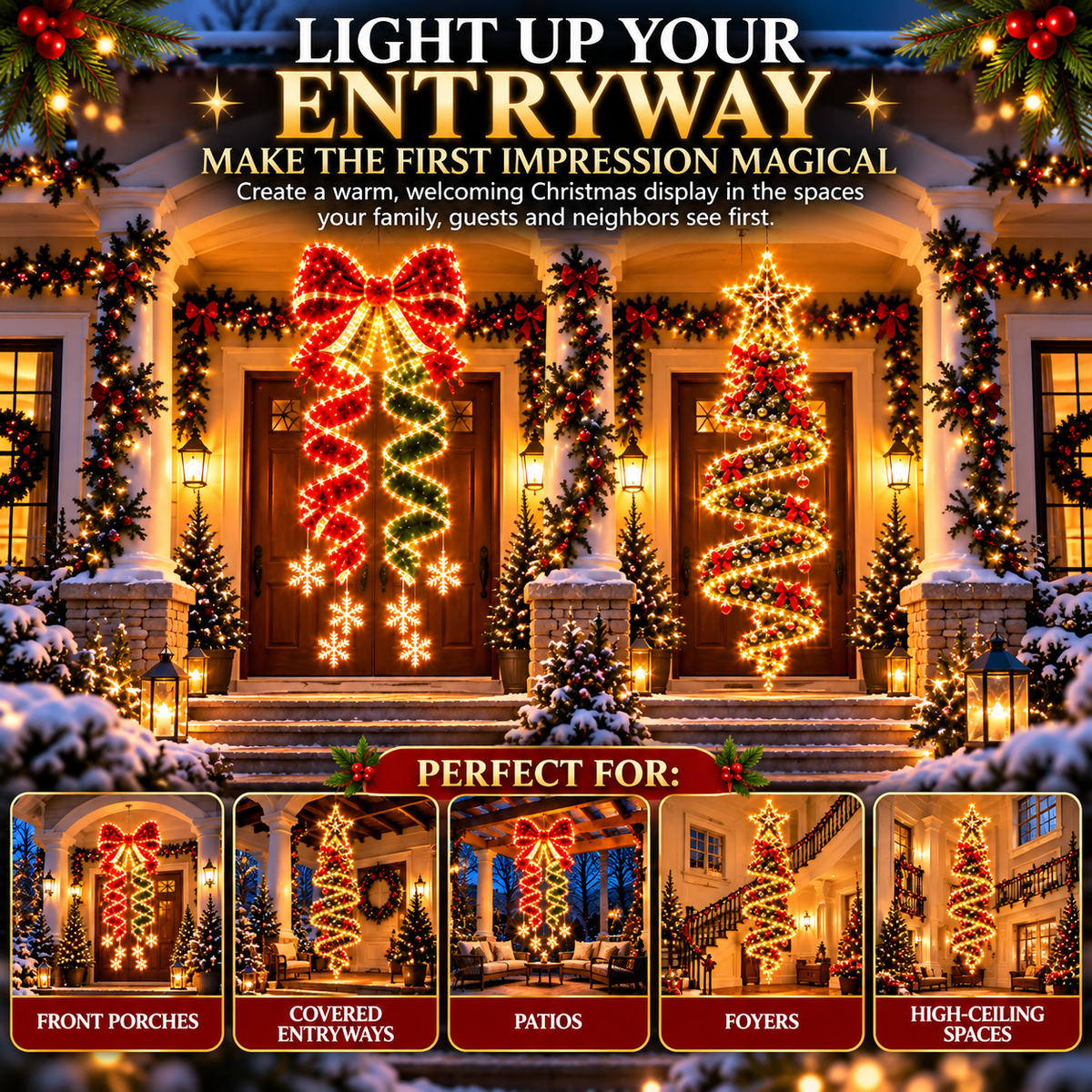 Giant Lighted Christmas Bow Hanging Decoration
