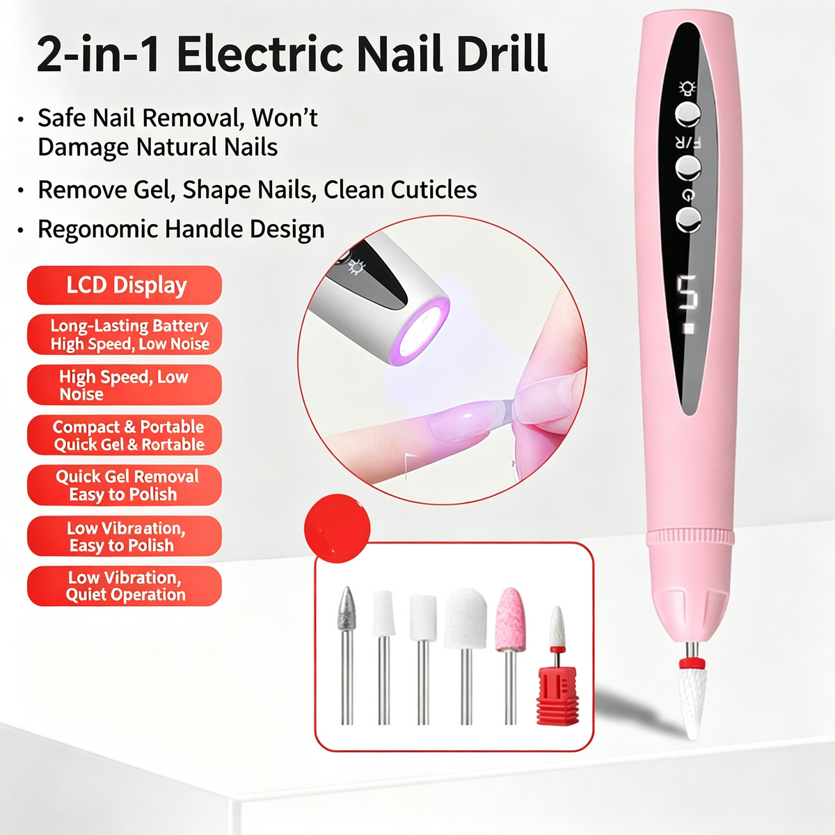 2-in-1 Electric Nail Drill with UV Gel Light Portable Manicure Pedicure Kit