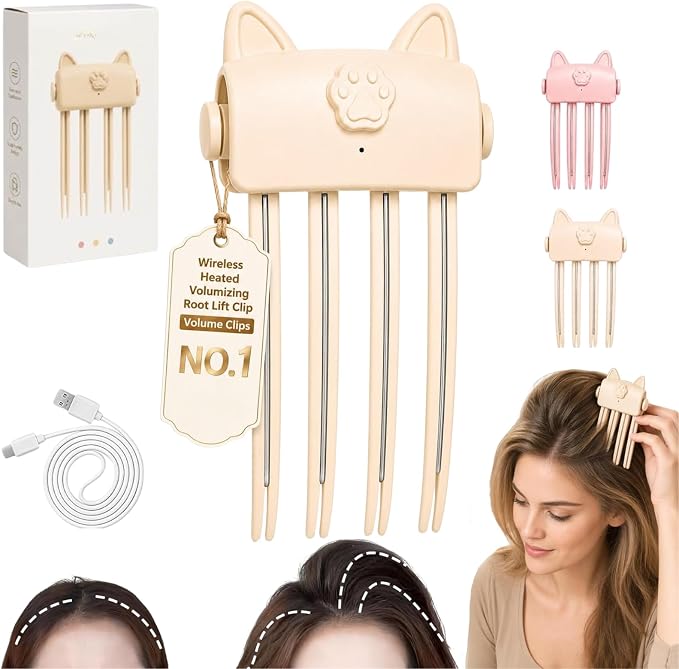 Wireless Heated Volumizing Root Lift Clip - Salon Crown Volume Styling Tool for Fine Flat Hair