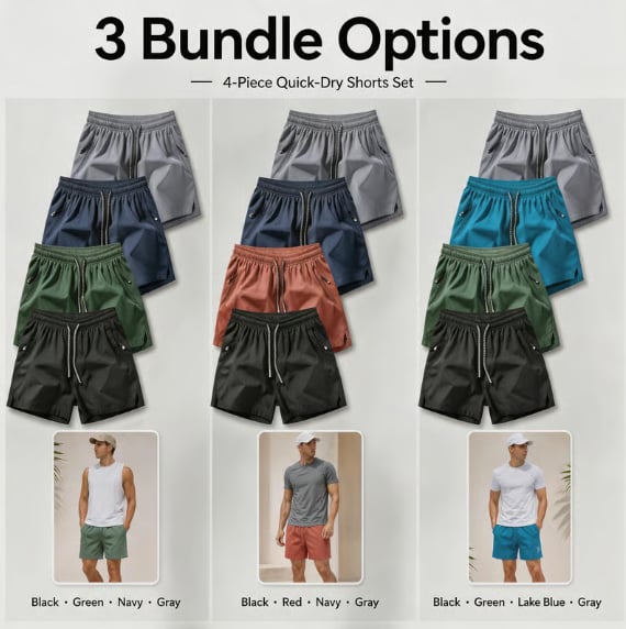 🔥🎁Ice Silk Quick-Dry Athletic Gym Shorts 4-Piece Pack – Unrestricted Breathable Comfort