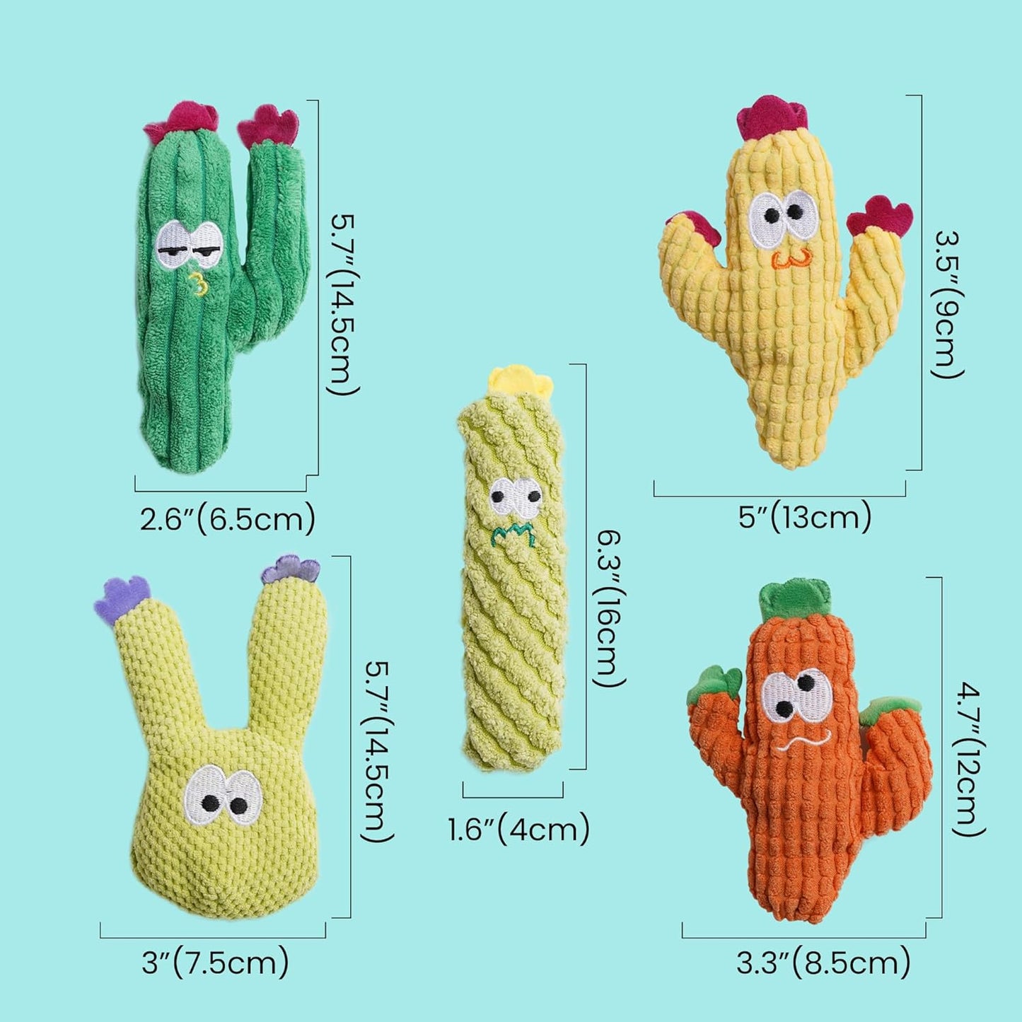 Paquete de 5 juguetes de felpa de cactus con hierba gatera para gatos, juguetes interactivos orgánicos para gatos de interior