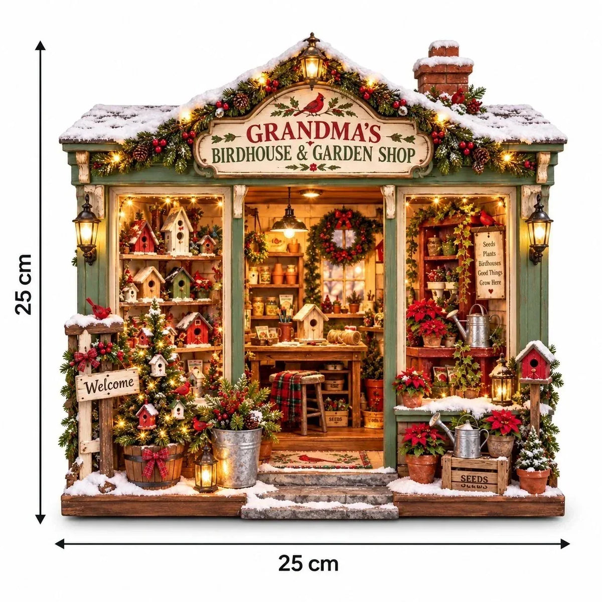 🌺🎄 Grandma's Christmas Birdhouse & Garden Shop – DIY Light-Up Miniature House Kit
