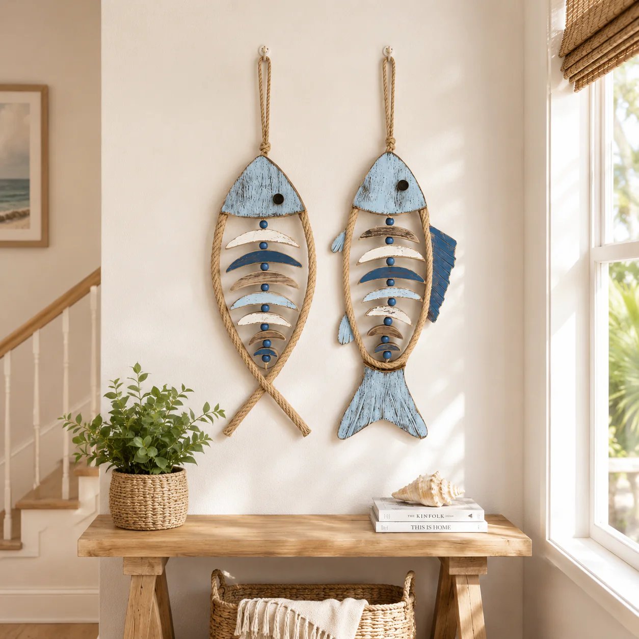πππβ¨ Lighted Coastal Rope Fish Wall Hanging