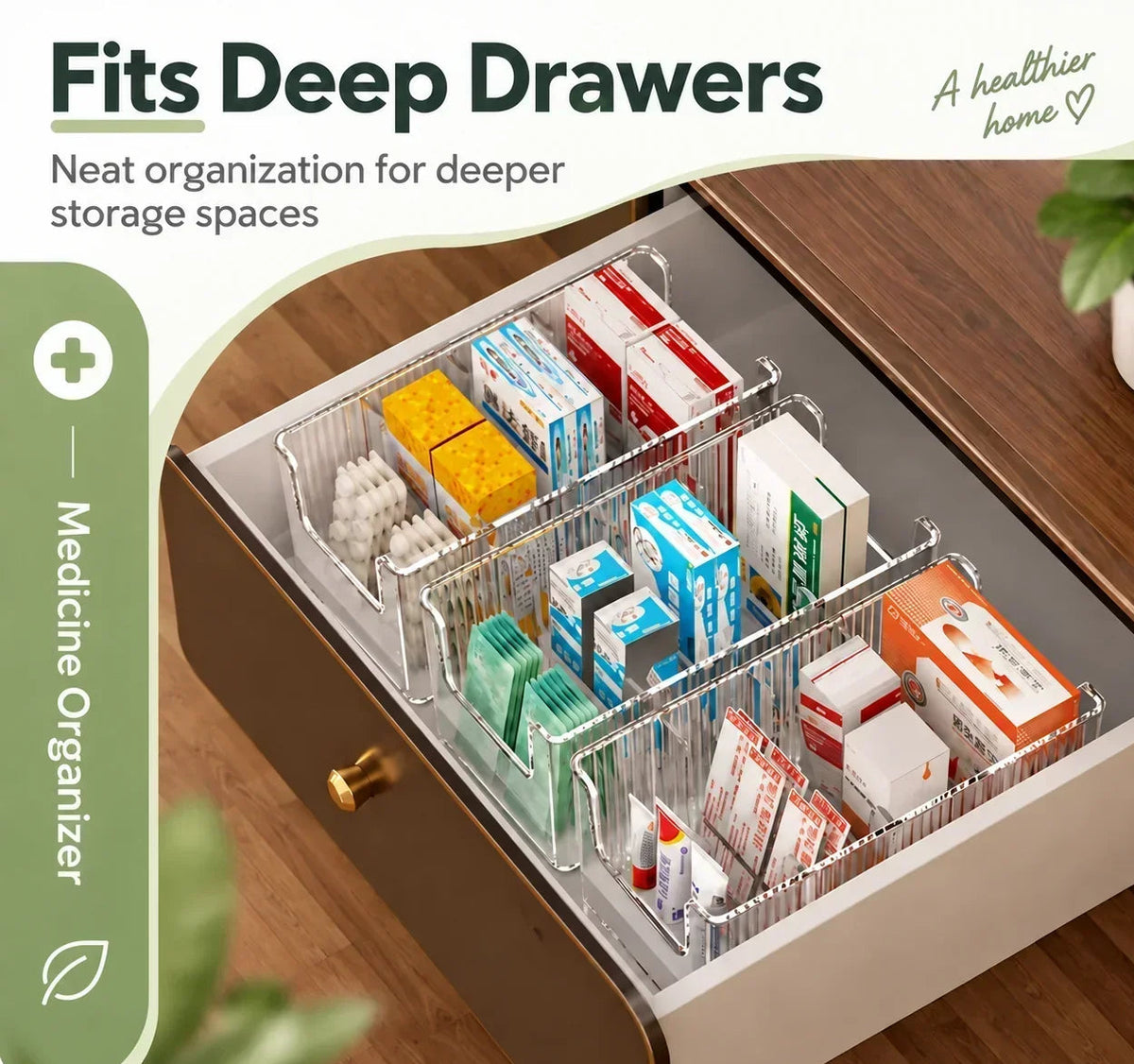 🗄️ 50% OFF! Transparent Extendable Storage Organiser – adjustable 24.5–43cm, clear PET walls let you see every item at a glance. Perfect for medicines, supplements & toiletries – no more rummaging! 🏠✨