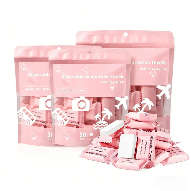 30-Pack Disposable Compressed Towels β Soft, Absorbent & Travel-Friendly