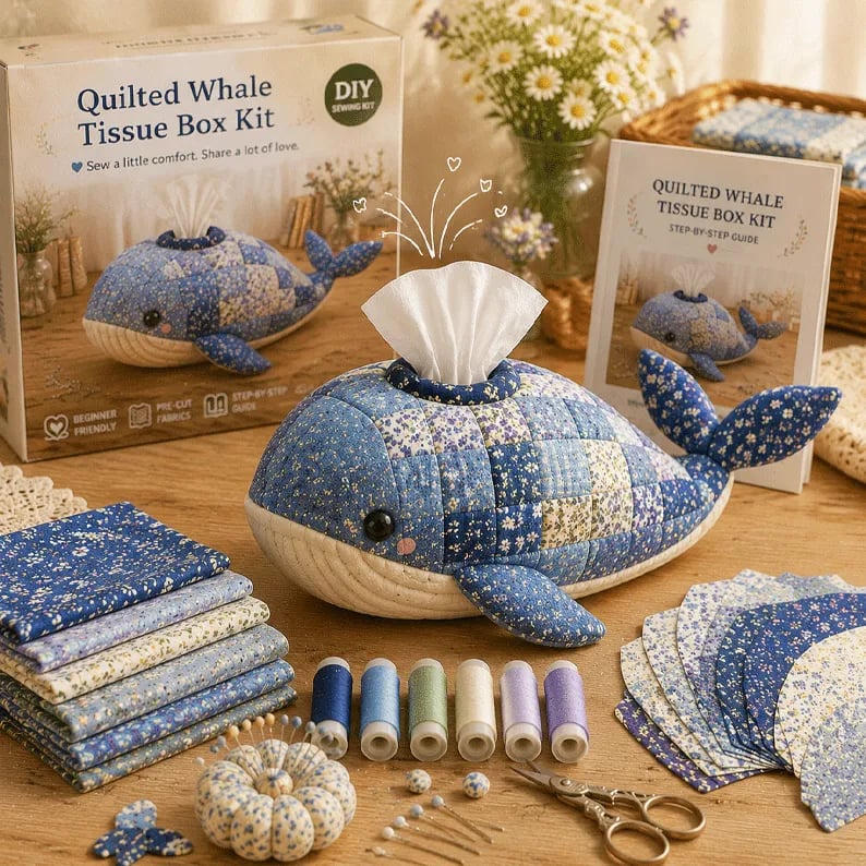 🧵 Kit de costura de caja de pañuelos con animales marinos DIY – ¡Divertidos amigos animales y oceánicos! 🌟