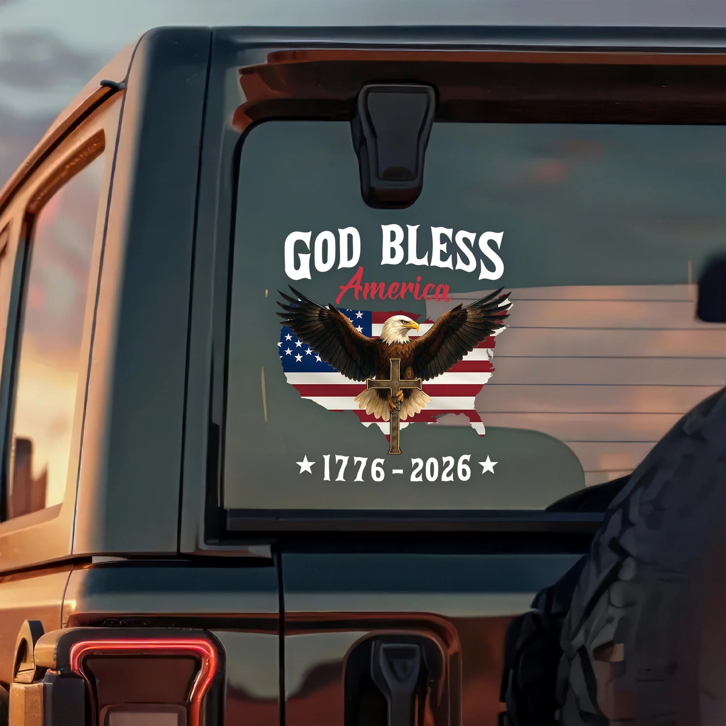 Calcomanía Patriótica para Ventana de Coche "Dios Bendiga a América" por el 250 Aniversario del Águila 1776–2026