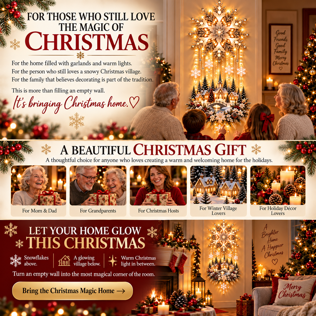 Last Day Sale 50% OFF - Christmas Snowflake Village Lighted Wall Decor