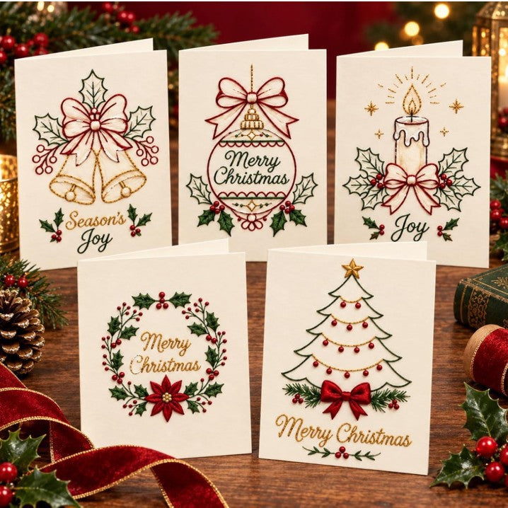 Christmas String Art Greeting Card DIY Kit – 6-Piece Stitching Set