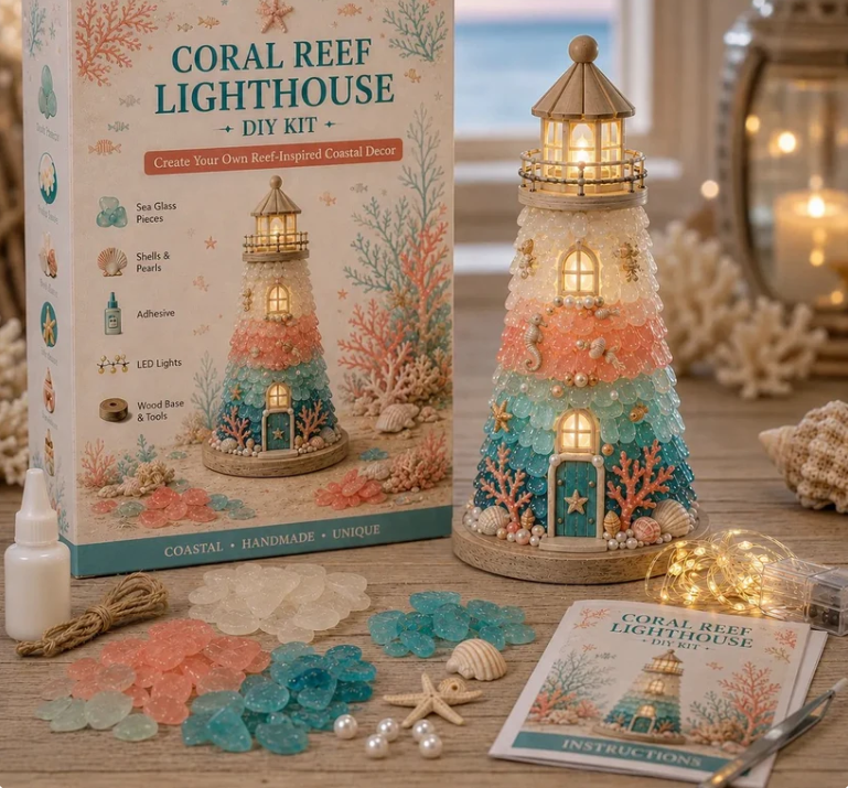 ⏳ Last Day 49% OFF – 🌊 Beginner-Friendly DIY Lighted Sea Glass-Style Lighthouse Kit Collection | Complete Kit with Sea Glass-Style Pieces, LED Lights & Step-by-Step Guide Included 💕