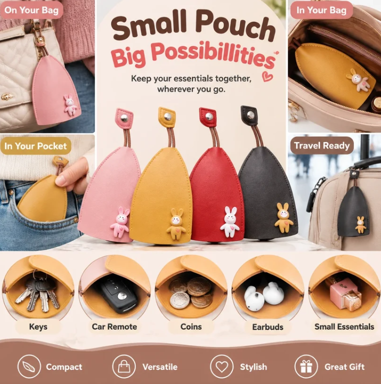 Cute Cartoon Pull-out Leather Car Key Pouch & Organizer 🐰✨
