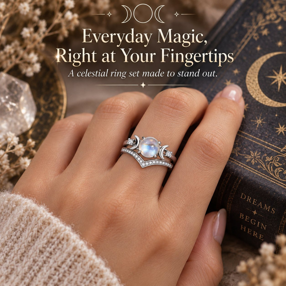 ๐ Witchy Triple Moon Ring Set
