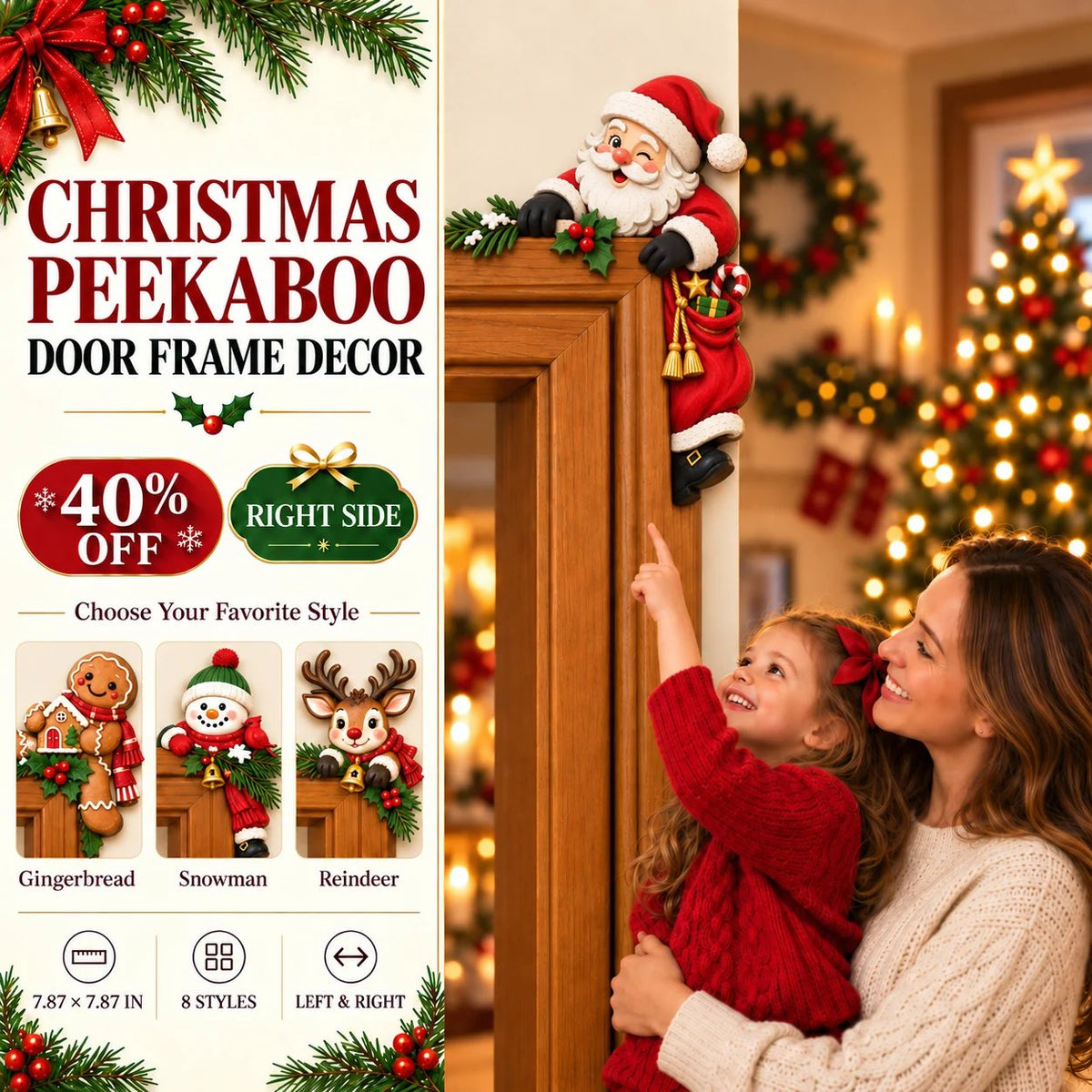 🎅 Christmas Peekaboo Door Frame Corner Decor