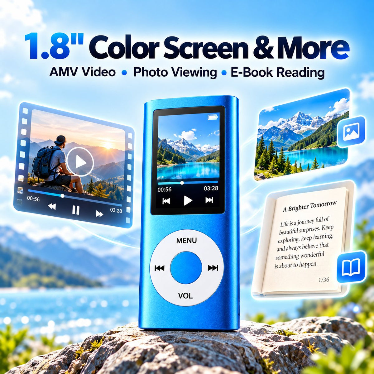 1.8' Color Screen MP3 MP4 Player | Lossless HiFi Audio + FM Radio & Recorder