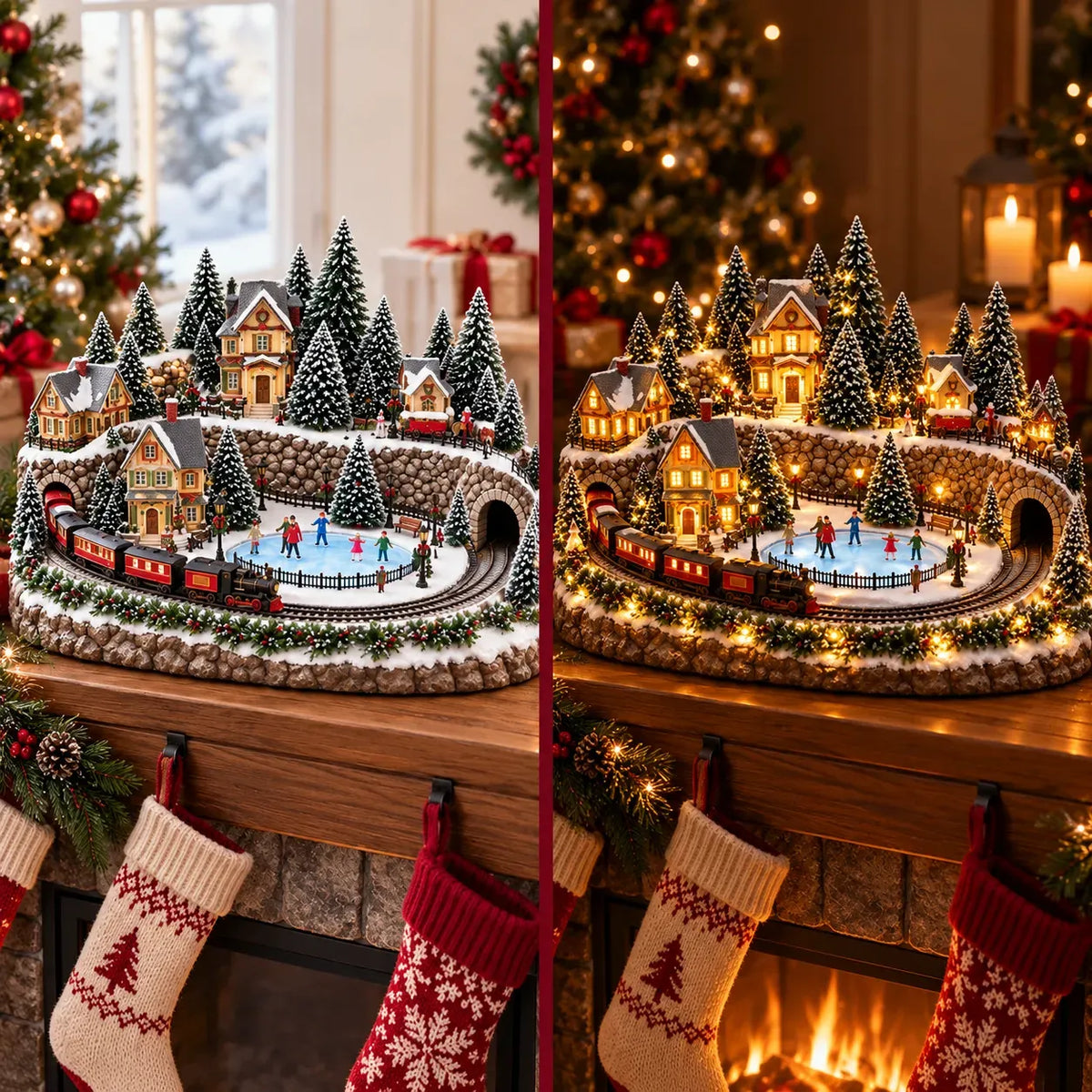 50% OFF | 🚂 Animated Holiday Train & Ice Rink Scene – Lighted Christmas Village Display ✨