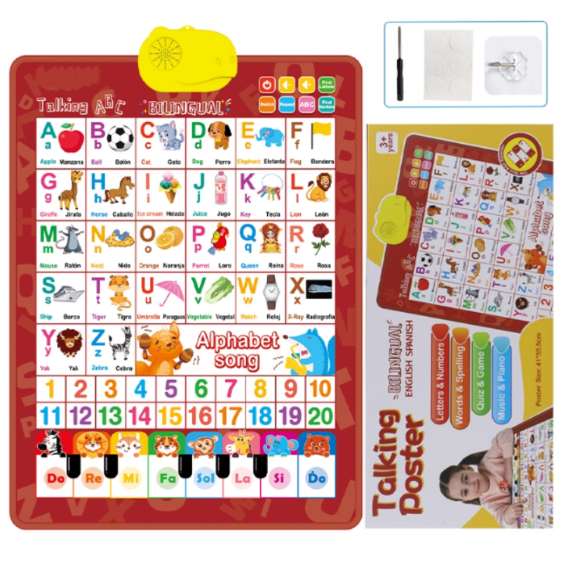 π€ Bilingual Talking Alphabet Wall Chart β English & Spanish Letters, Interactive Audio Play & Mini Piano