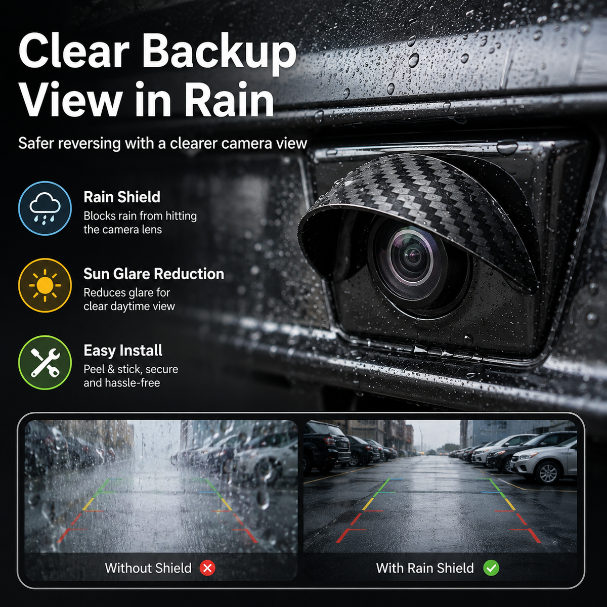 🌧️ 4PCS Car Backup Camera Rain Shield – Clearer Rear View in Rain