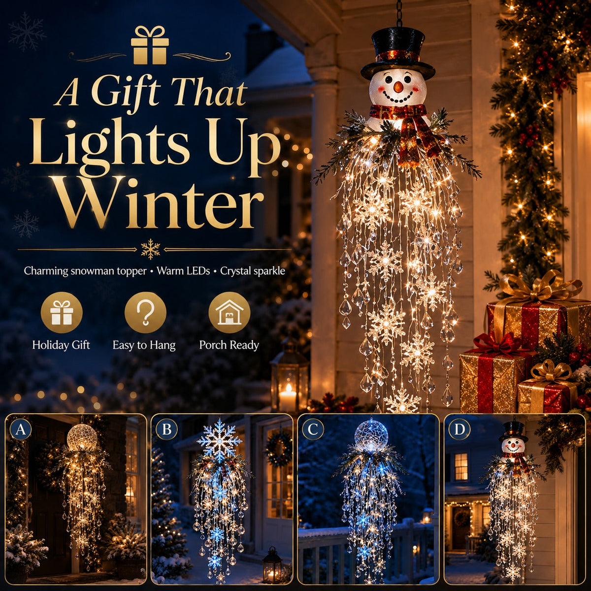🔥 50% OFF Today 🎅 Christmas Hanging Snowflake & Crystal LED Light | Magical Porch Glow ✨