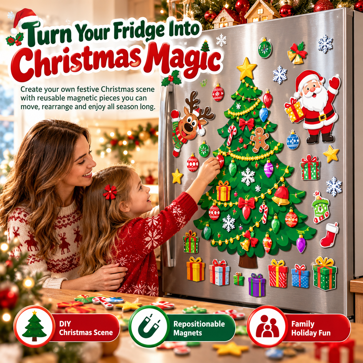 🎄 Magnetic Christmas Decorations – DIY Reusable Fridge Magnets with Christmas Tree & Holiday Characters