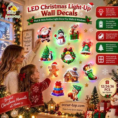 🎄Christmas Sale!! 💞50K+ SOLD! 🎄✨ 50% OFF! LED Christmas Light-Up Wall Decals – built-in LED, pre-installed batteries, 12/24/36pcs. Peel & stick festive glow for walls & windows! 🎅💡