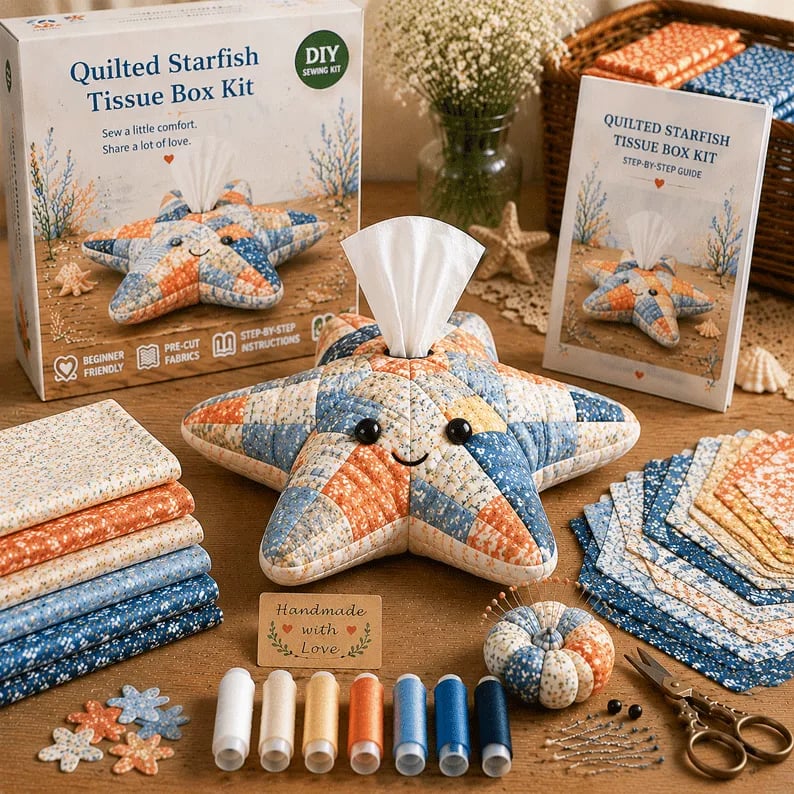 🧵 Kit de costura de caja de pañuelos con animales marinos DIY – ¡Divertidos amigos animales y oceánicos! 🌟