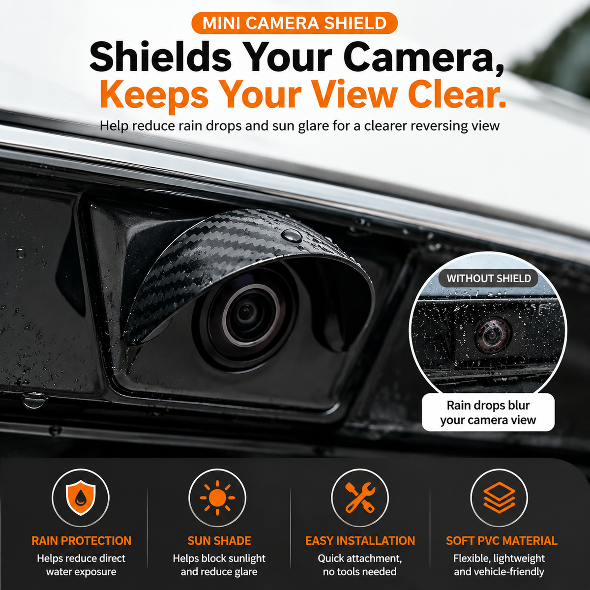 🌧️ 4PCS Car Backup Camera Rain Shield – Clearer Rear View in Rain