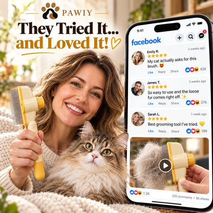 PAWIY CoatClick Pro cat grooming results and customer feedback graphic