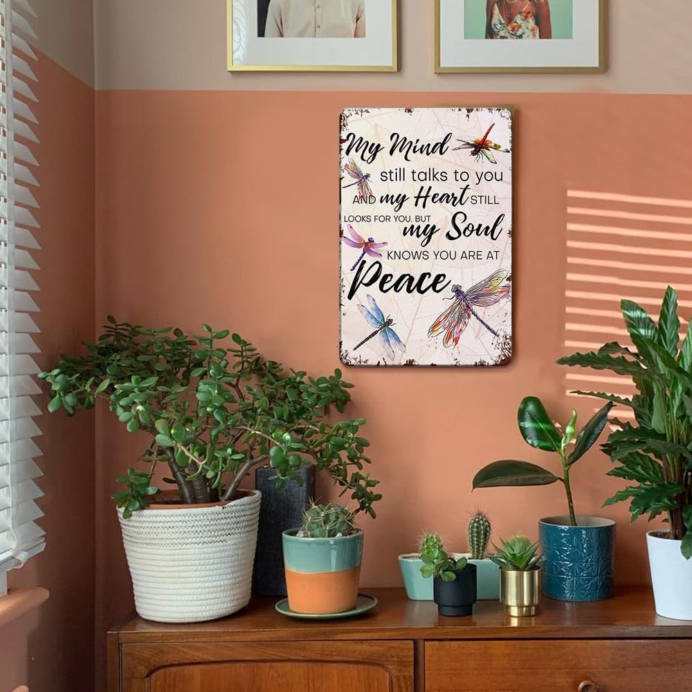 'My Mind Still Talks To You' Vintage Dragonfly Memorial Sign