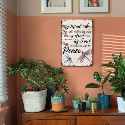 'My Mind Still Talks To You' Vintage Dragonfly Memorial Sign