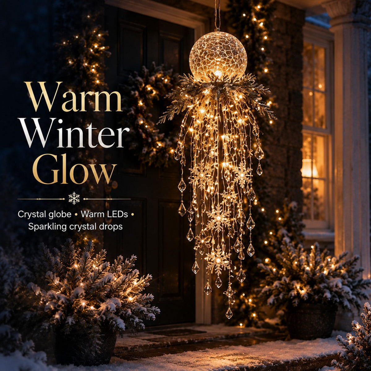 🔥 50% OFF Today 🎅 Christmas Hanging Snowflake & Crystal LED Light | Magical Porch Glow ✨