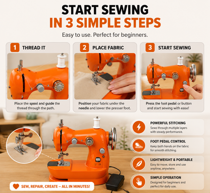 Mini Electric Sewing Machine – Beginner-Friendly Portable Sewing Machine with Foot Pedal for Clothing Repair & DIY Crafts
