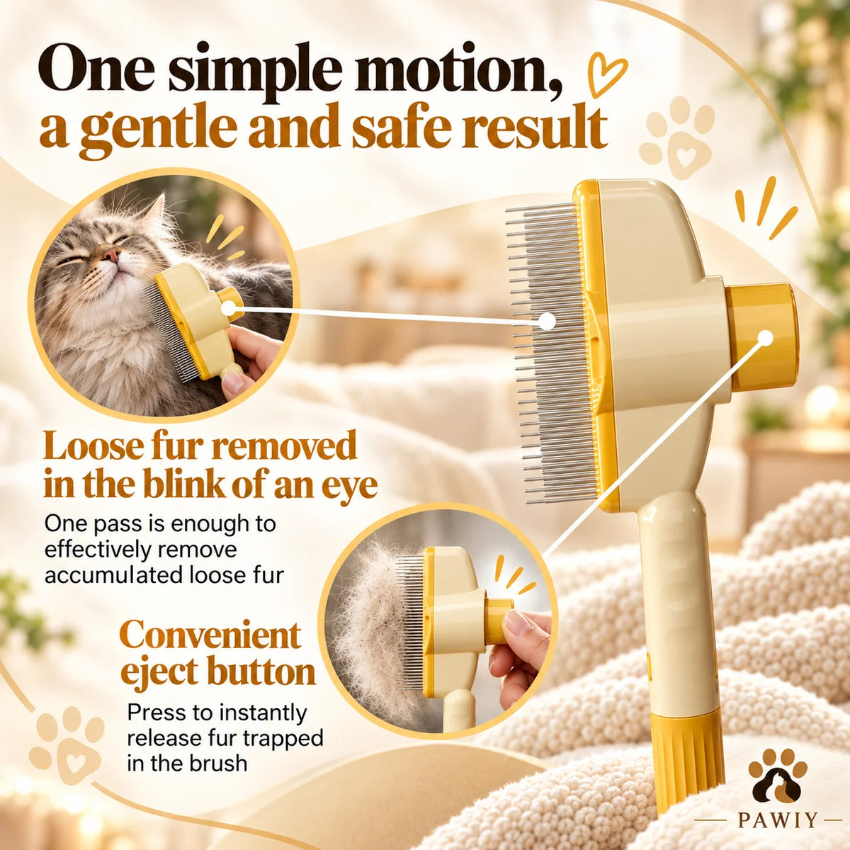 PAWIY CoatClick Pro gentle grooming features and stainless-steel teeth