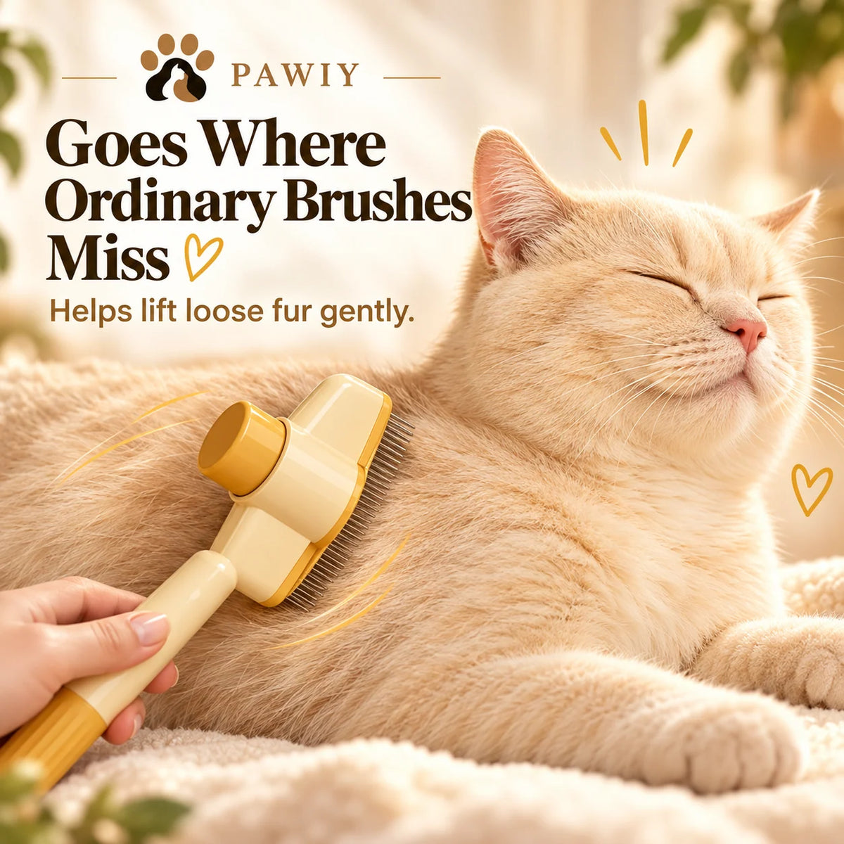 PAWIY CoatClick Pro removing loose fur during cat grooming