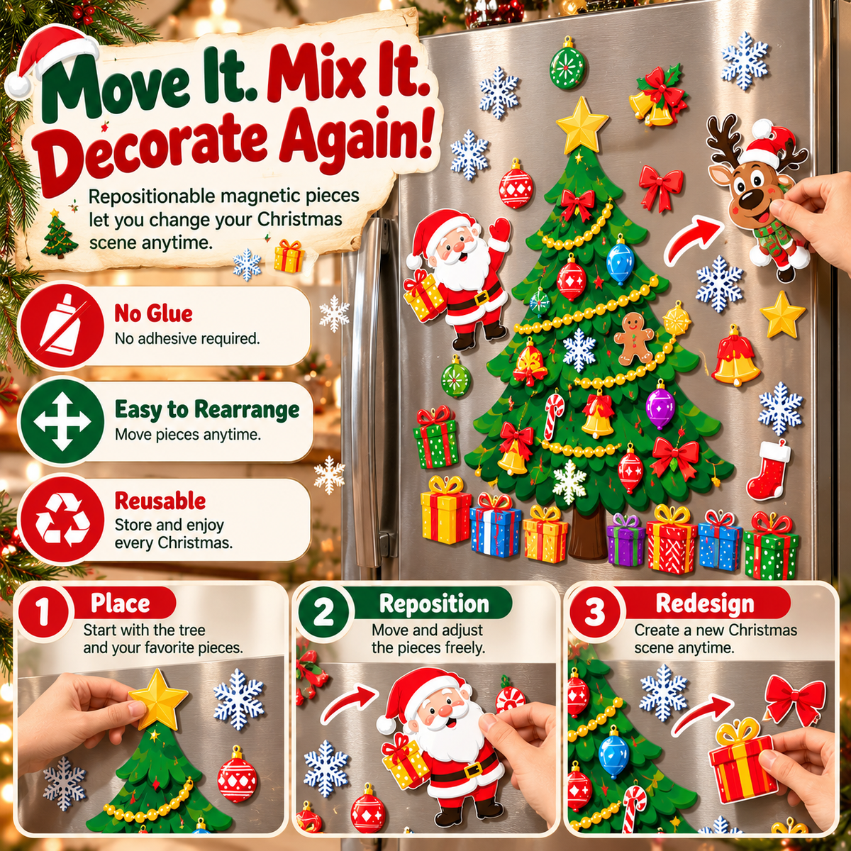 🎄 Magnetic Christmas Decorations – DIY Reusable Fridge Magnets with Christmas Tree & Holiday Characters