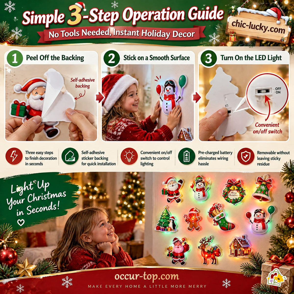 🎄Christmas Sale!! 💞50K+ SOLD! 🎄✨ 50% OFF! LED Christmas Light-Up Wall Decals – built-in LED, pre-installed batteries, 12/24/36pcs. Peel & stick festive glow for walls & windows! 🎅💡