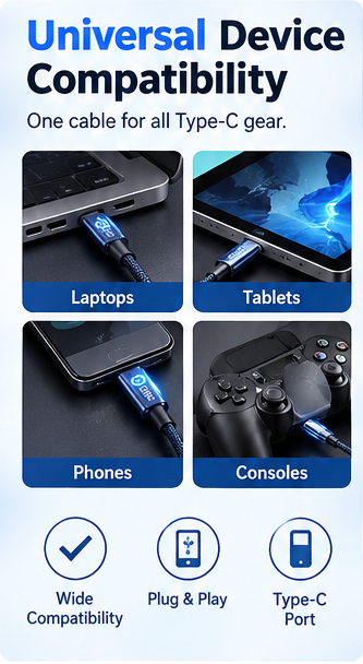 Charge Any Device Instantly! No-Overcharge 100W Braided Cable