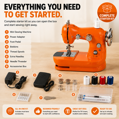 Mini Electric Sewing Machine – Beginner-Friendly Portable Sewing Machine with Foot Pedal for Clothing Repair & DIY Crafts