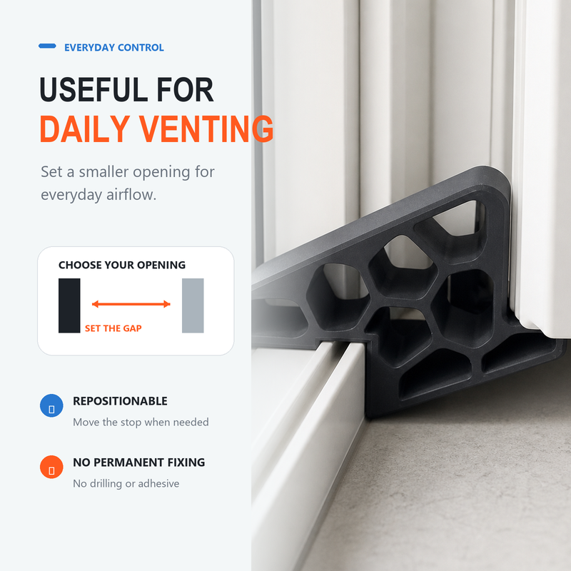 💥LAST DAY BUY 1 GET 1 FREE🥳Secure Track Door Stop – Absorbs impact, reduces slamming & protects rails. Compact locking design – fits sliding windows & balcony doors! 🛡️🔇